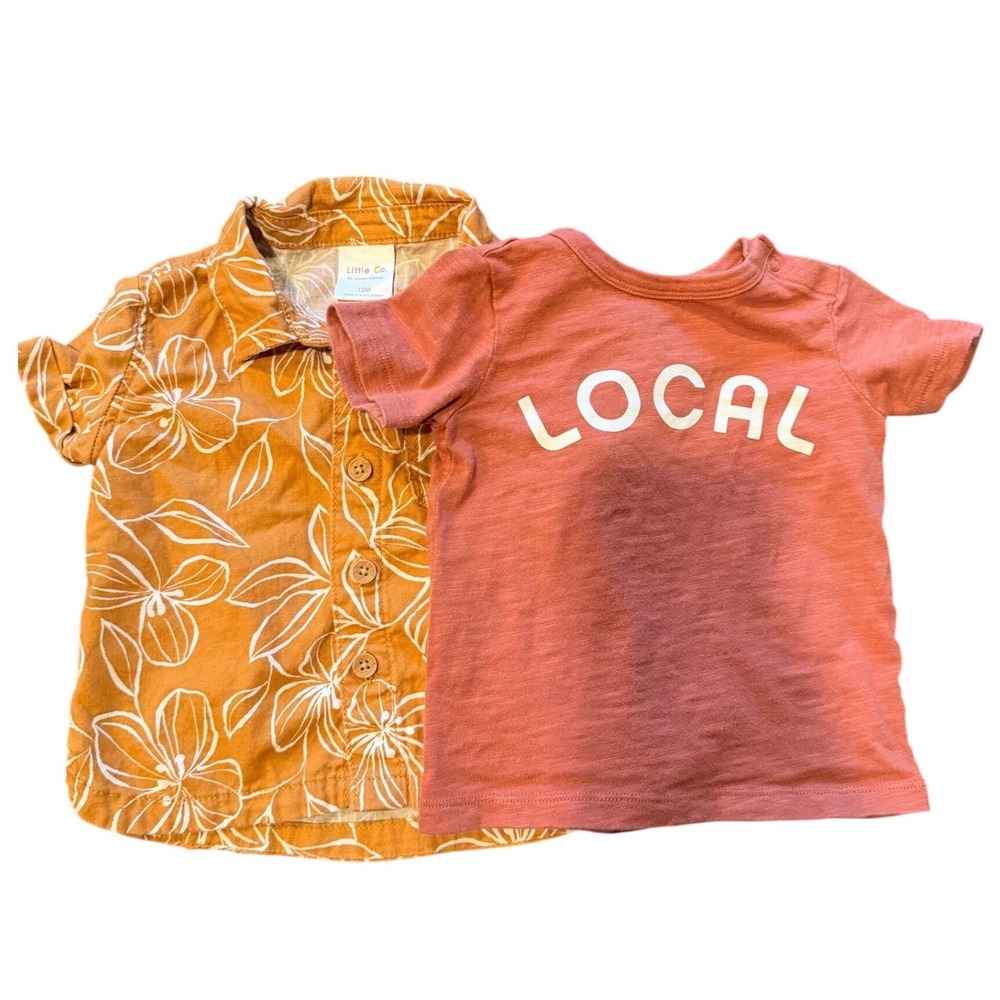 Little Co. Baby Boy 12M Tropical Vacation Button Down & Local Graphic Tee Set